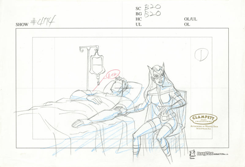 Justice League Unlimited Original Production Drawing with Cel Recreation: Huntress and The Question