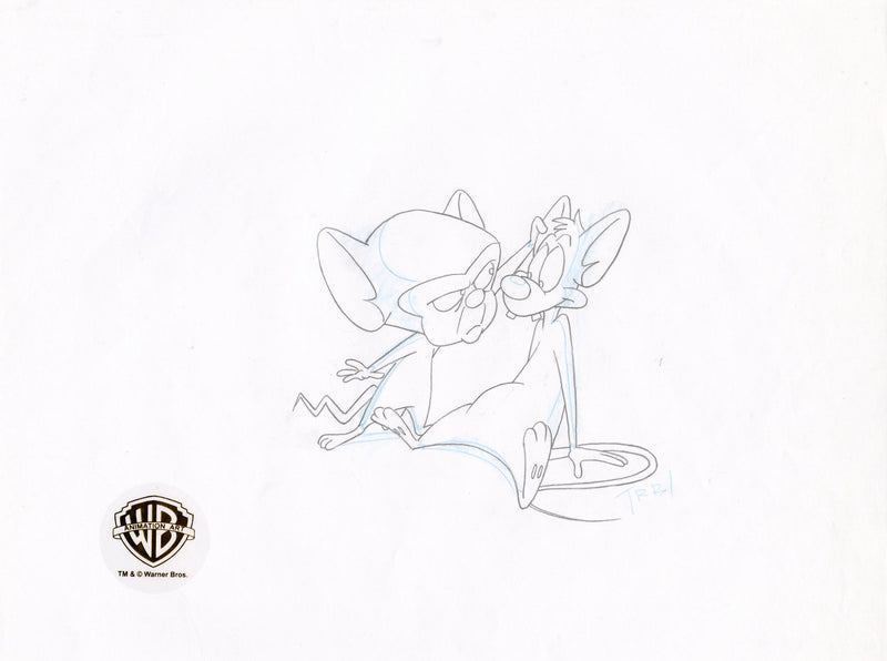 Pinky And The Brain Original Production Cel on Original Background with Matching Drawing: Pinky, Brain