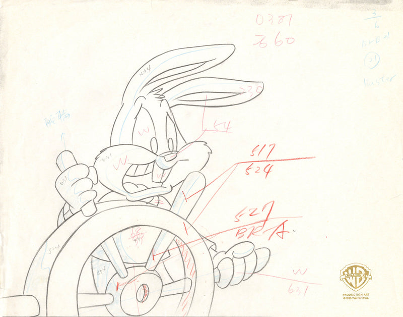 Tiny Toons Original Production Cel with Matching Drawing Signed by Tom Ruegger: Buster Bunny