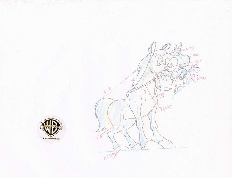Pinky and the Brain Original Production Cel with Matching Drawings: Princess Dot, Wak Skylicker, Yak Soho, Dr. Scratchansniff