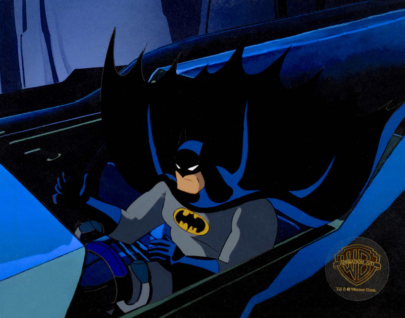 Batman The Animated Series Original Production Cel On Original Background with Matching Drawing: Batman