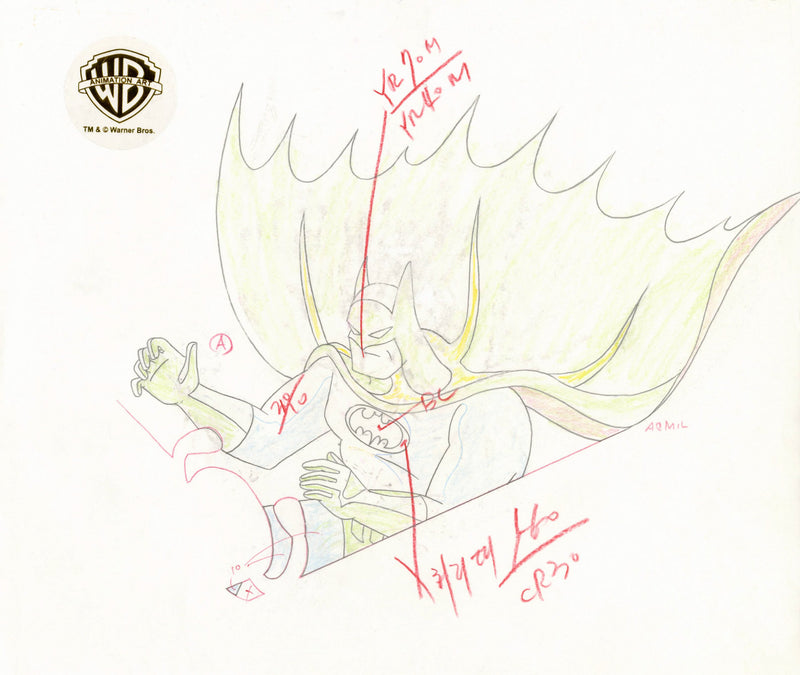Batman The Animated Series Original Production Cel On Original Background with Matching Drawing: Batman