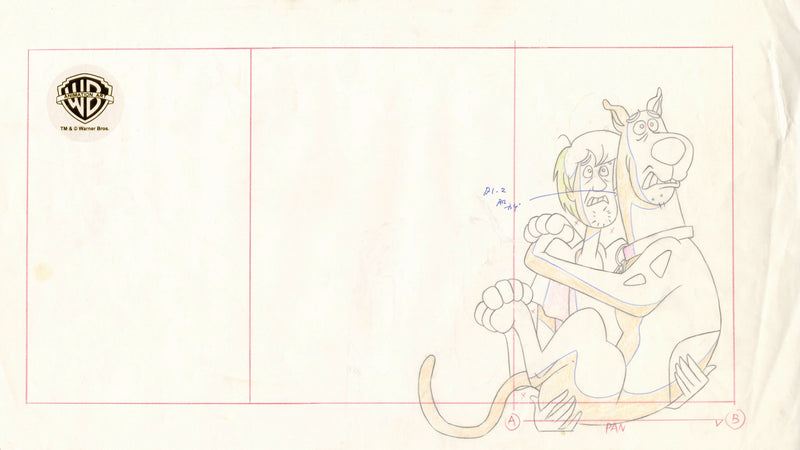 Scooby-Doo and the Witch's Ghost Original Panoramic Production Cel and Matching Layout Drawing Signed by Bob Singer: Scooby-Doo, Shaggy, Daphne, Fred, Ben Ravencroft