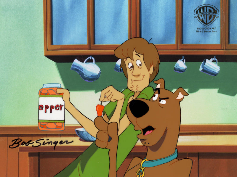 Scooby-Doo on Zombie Island Original Production Cel with Matching Drawings Signed by Bob Singer: Scooby-Doo and Shaggy