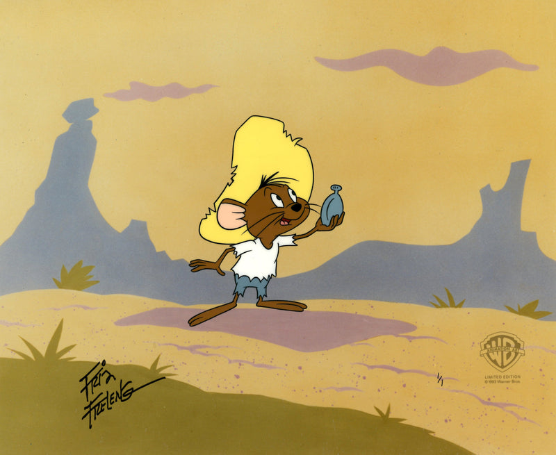Looney Tunes Original Production Drawing with Hand-Painted Cel Recreation Double Signed by Friz Freleng: Speedy Gonzales