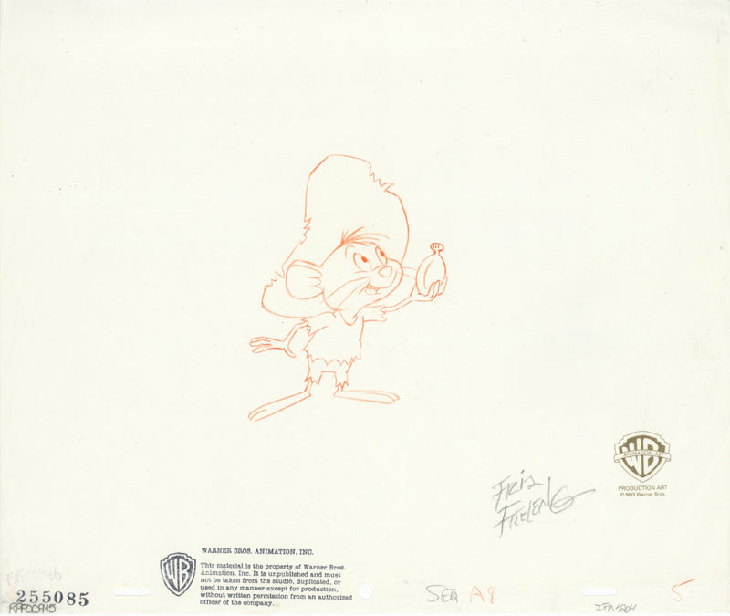 Looney Tunes Original Production Drawing with Hand-Painted Cel Recreation Double Signed by Friz Freleng: Speedy Gonzales