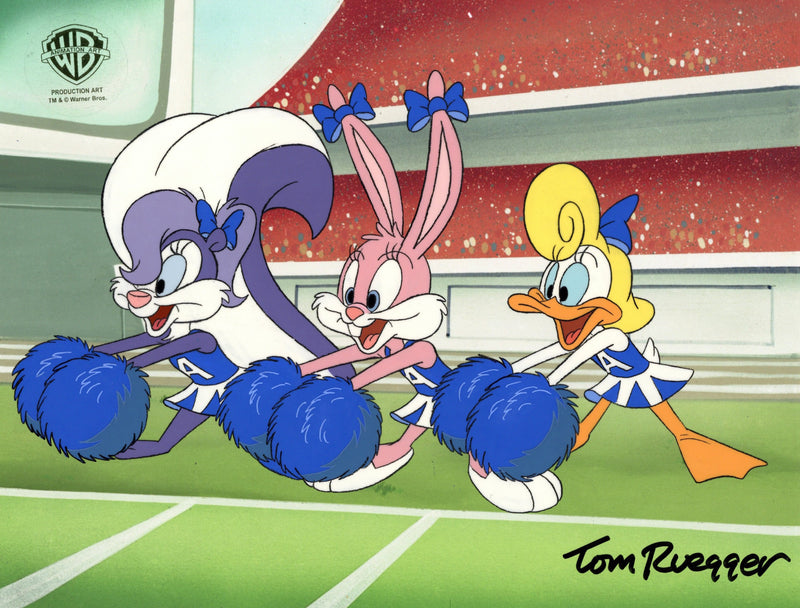 Tiny Toon Adventures Original Production Cel Signed by Tom Ruegger: Fifi La Fume, Babs, and Shirley with Framing