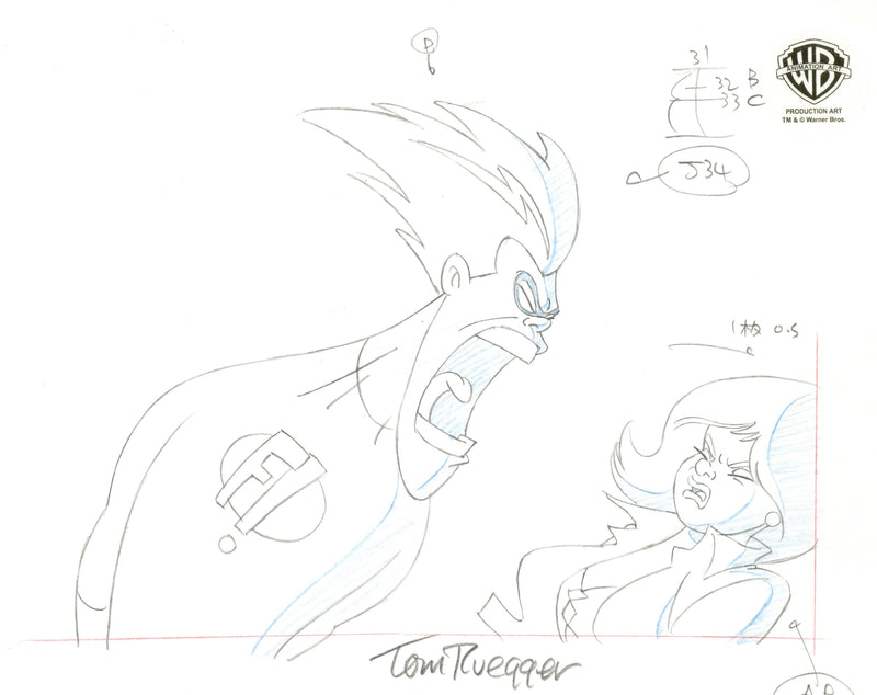 Freakazoid Original Production Cel with Matching Drawing Double Signed by Tom Ruegger: Freakazoid