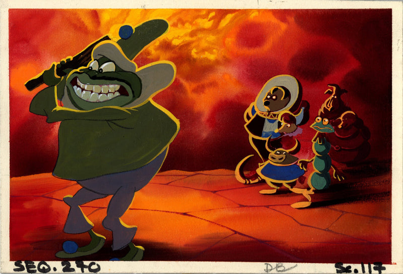 Thumbelina Original Concept Painting: Grundel, Mr. Mole, Ms. Fieldmouse