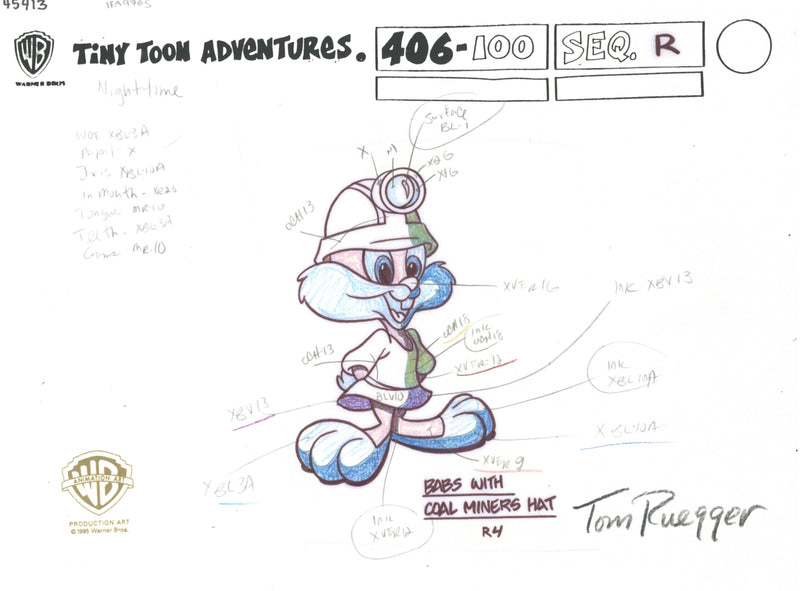 Tiny Toons Original Production Cel with Matching Drawing Signed by Tom Ruegger: Babs Bunny