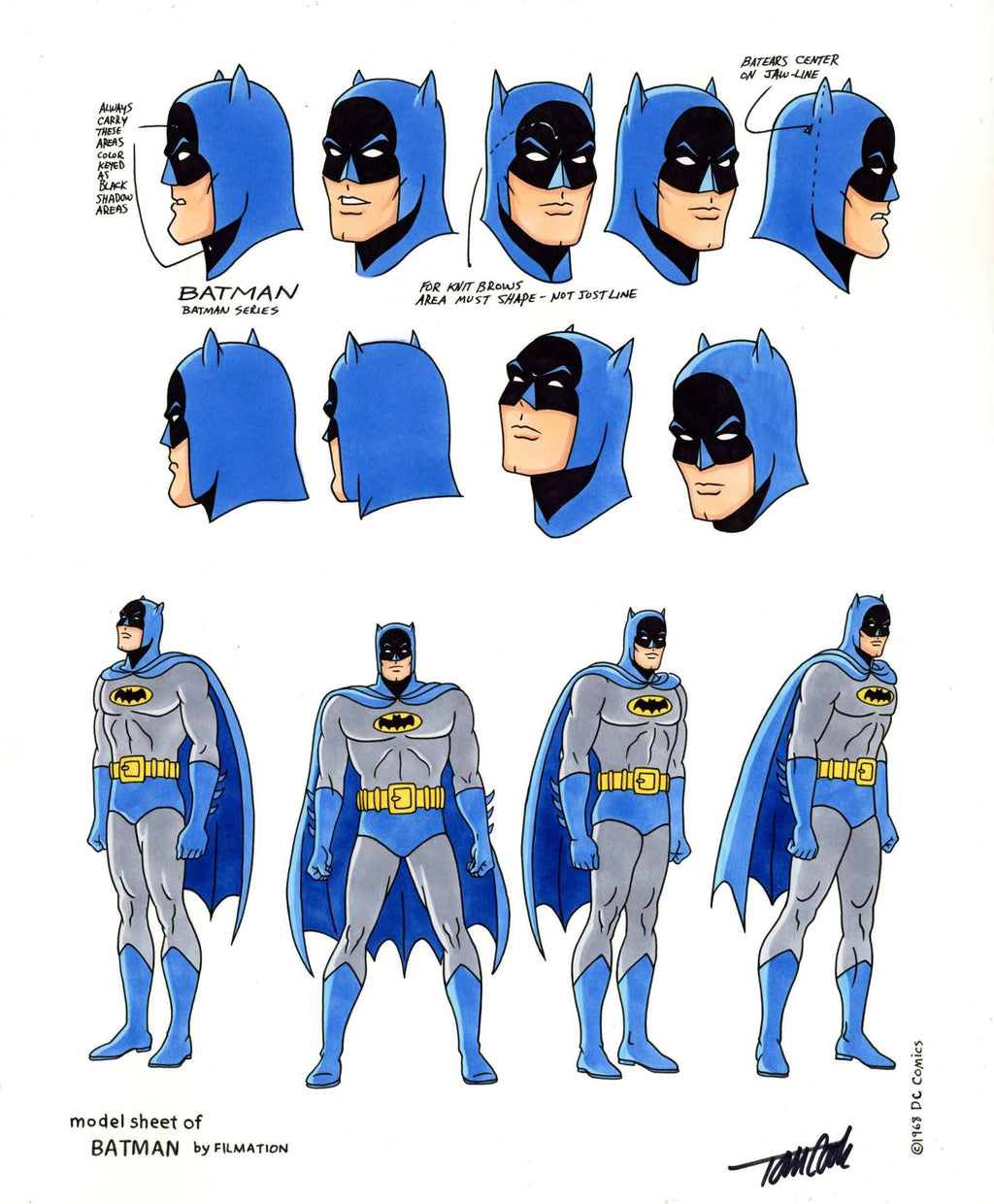 Original Pen and Ink Model Sheet Signed by Tom Cook: Batman - Choice Fine Art