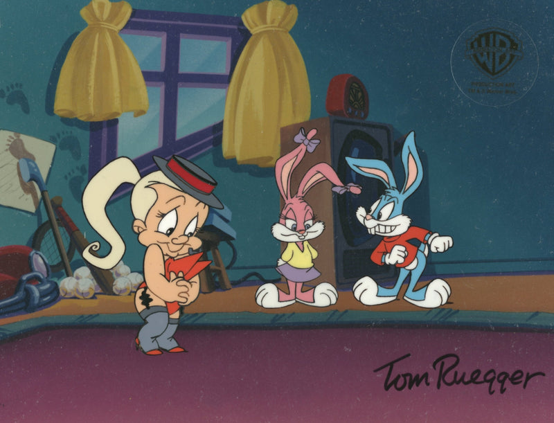 Tiny Toon Adventures Original Production Cel Signed by Tom Ruegger: Fuddonna, Babs, and Buster