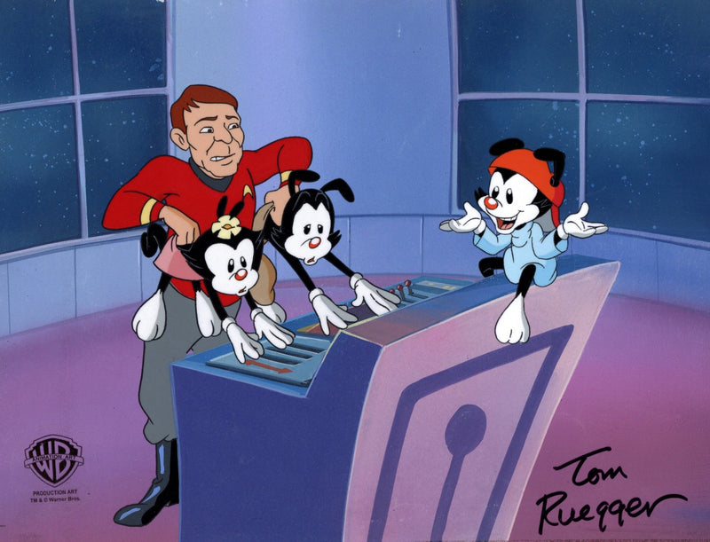 Animaniacs Original Production Cel on Original Background Signed By Tom Ruegger: Wakko, Yakko, Dot, and Squaty - Choice Fine Art