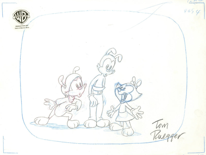 Animaniacs Original Production Layout Drawing Signedd by Tom Ruegger: Wakko, Yakko, Dot - Choice Fine Art