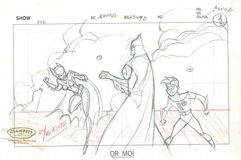 Batman: Mystery of the Batwoman Original Production Drawing: Batwoman, Batman, and Robin - Choice Fine Art