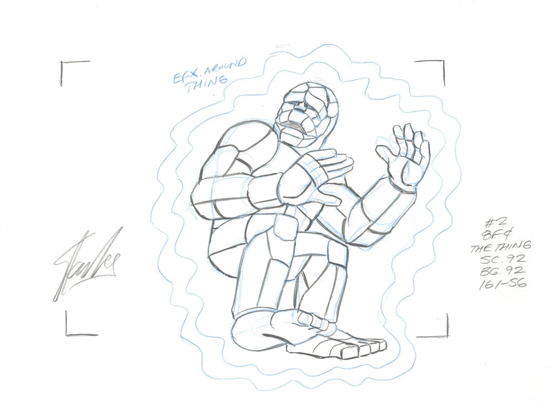 Fantastic Four Original Production Cel and Matching Drawing Signed by Stan Lee: The Thing - Choice Fine Art