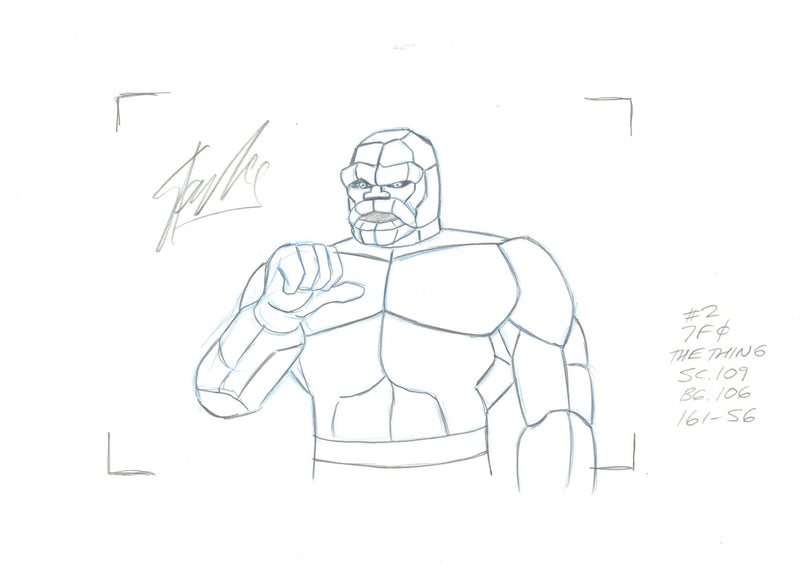 Fantastic Four Original Production Cel and Matching Drawing Signed by Stan Lee: The Thing - Choice Fine Art