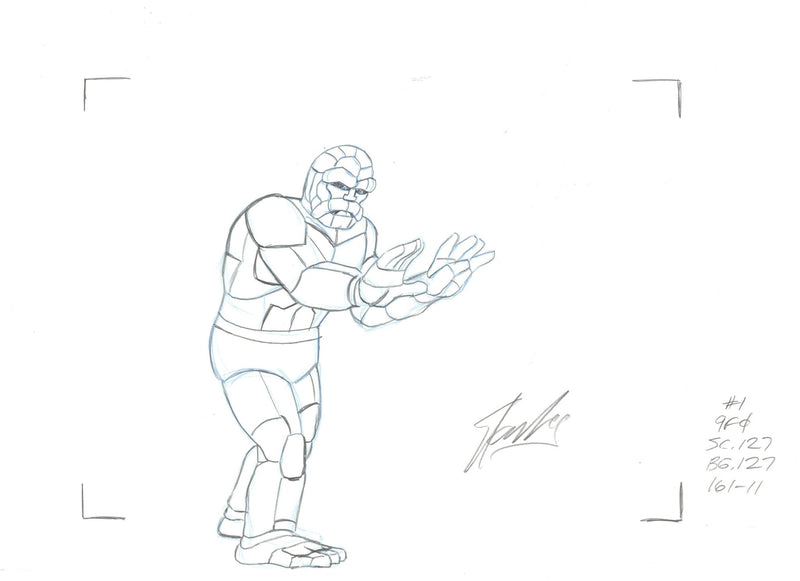 Fantastic Four Original Production Cel and Matching Drawing Signed by Stan Lee: The Thing - Choice Fine Art