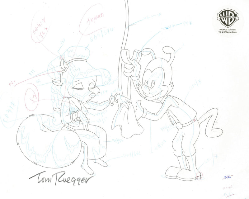 Pinky and the Brain Original Production Cel and Drawing Signed by Tom Ruegger: Yakko and Minerva - Choice Fine Art