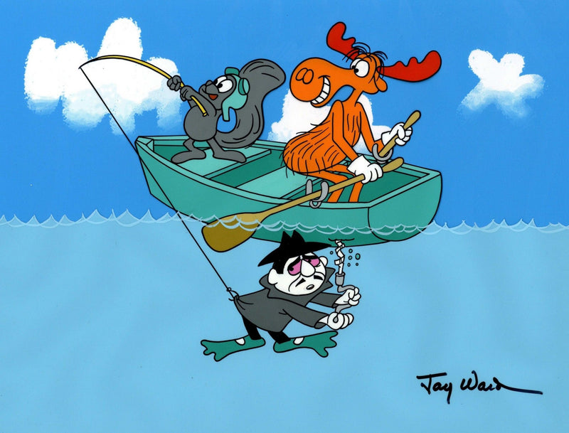Rocky and Bullwinkle Scene Cel signed by Jay Ward: Rocky, Bullwinkle, Boris Badenov - Choice Fine Art