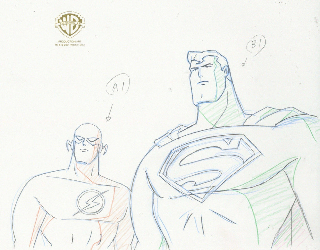 Superman the Animated Series Original Production Drawing: Superman and Flash - Choice Fine Art