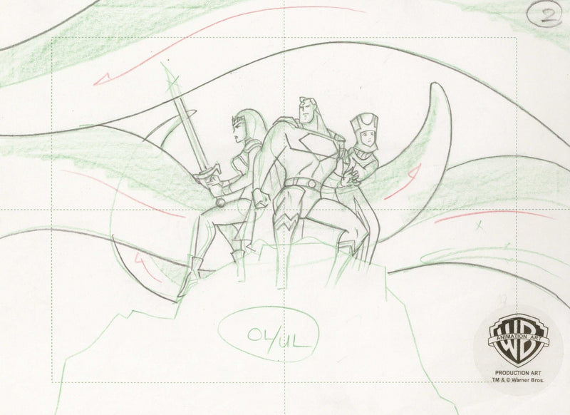 Superman the Animated Series Original Production Drawing: Superman, Maxima, and Sazu - Choice Fine Art