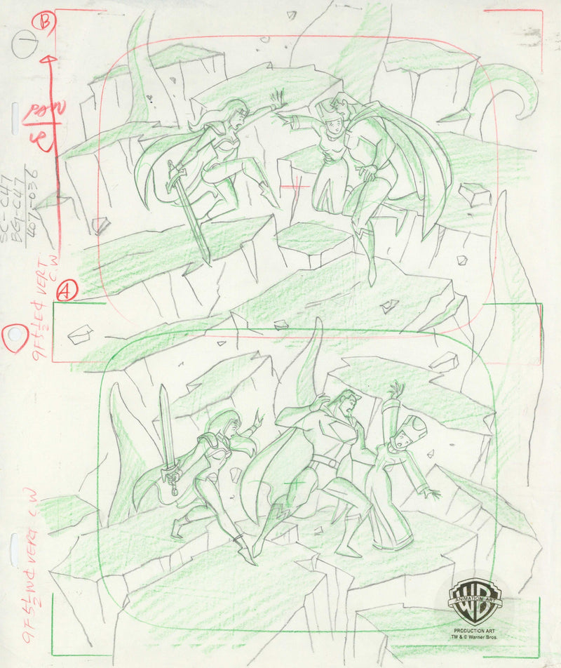 Superman the Animated Series Original Production Drawing: Superman, Maxima, and Sazu - Choice Fine Art