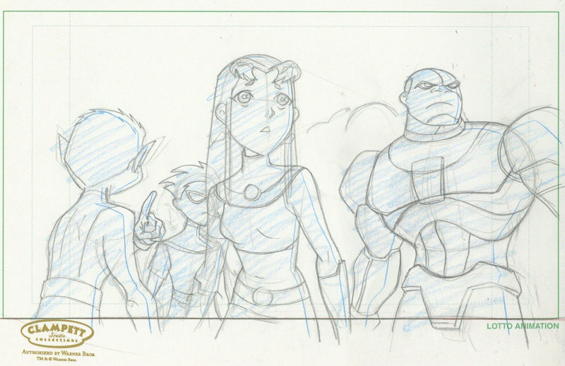 Teen Titans Original Production Drawing: Starfire, Robin, Beast Boy and Cyborg - Choice Fine Art