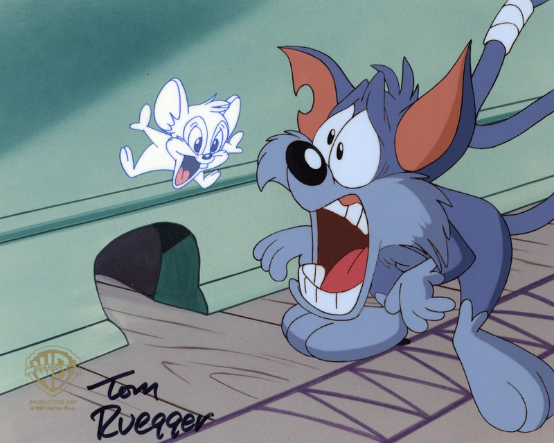 Tiny Toons Adventures Original Production Cel Signed by Tom Ruegger: Li'l Sneezer and Furrball - Choice Fine Art