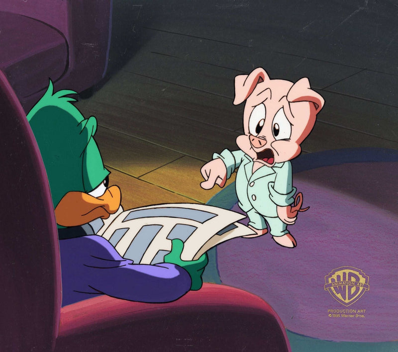 Tiny Toons Original Production Cel on Original Hand-Painted Production Background: Hamton, Plucky Duck - Choice Fine Art