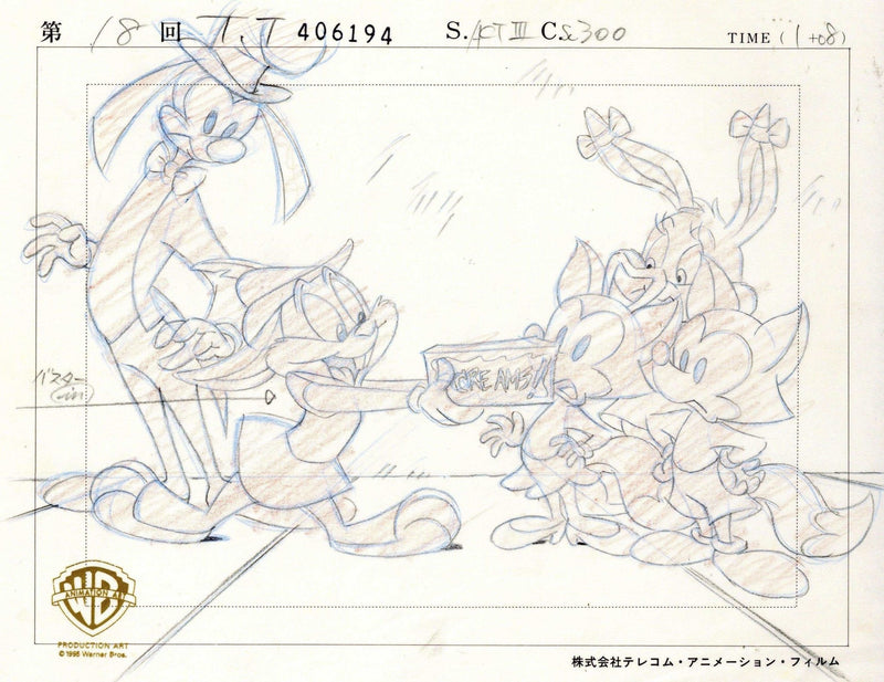Tiny Toons Original Production Drawing: Buster Bunny, Babs Bunny, Foxy, Roxy, and Goopy Gear - Choice Fine Art